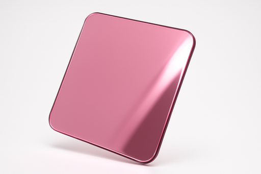 rounded edge shiny pink mirror acrylic sheet facing left on and angle in the air